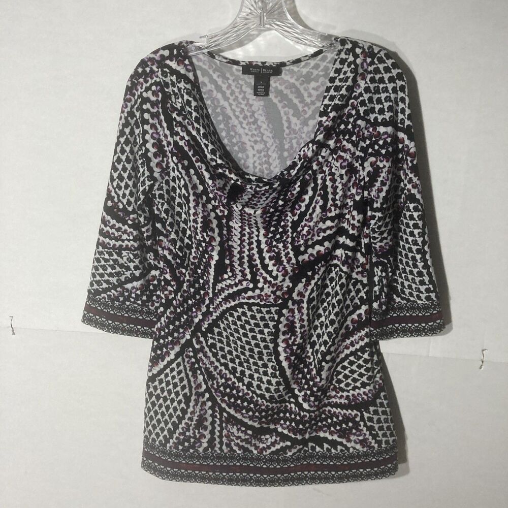 WHITE HOUSE BLACK MARKET multicolor geometric scoop neck 3/4 sleeve top S